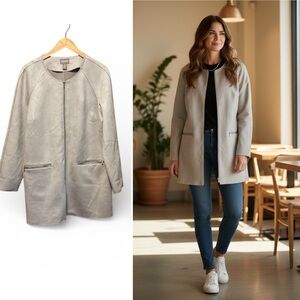 Chico’s Beige Zip Jacket – Size 2, large, size 12/14 SUEDE FEELING